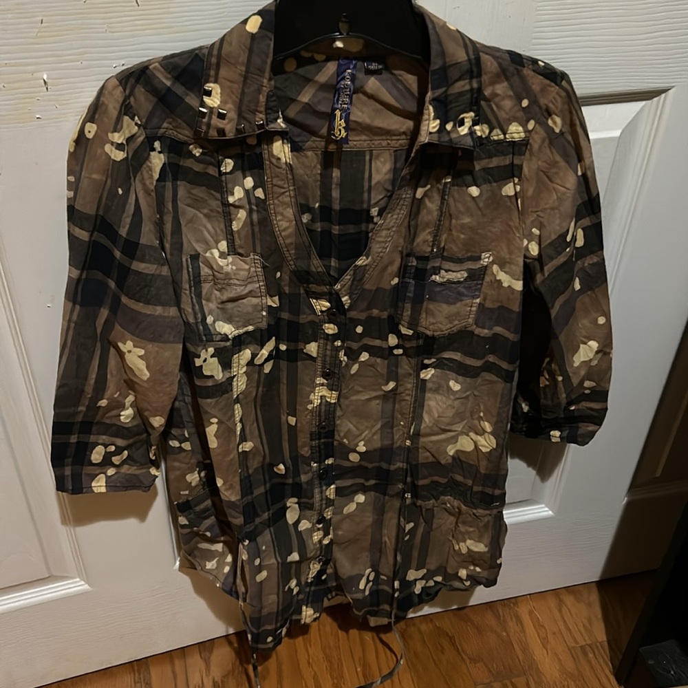 Kouture by Kimora Women’s Brown and Black Button Down Shirt Plaid Top M